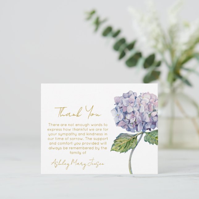 Hydrangea Funeral Thank You Card Bereavement (Standing Front)