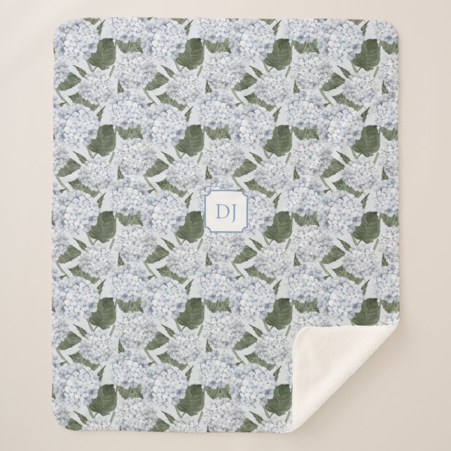 Hydrangea Garden Monogram  Sherpa Blanket (Front)