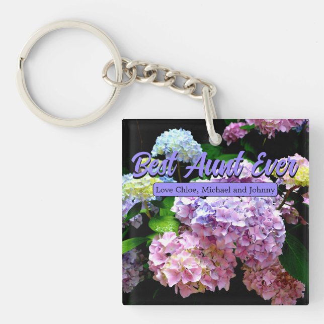 Hydrangea garden pink blue purple floral Aunt gift Key Ring (Front)