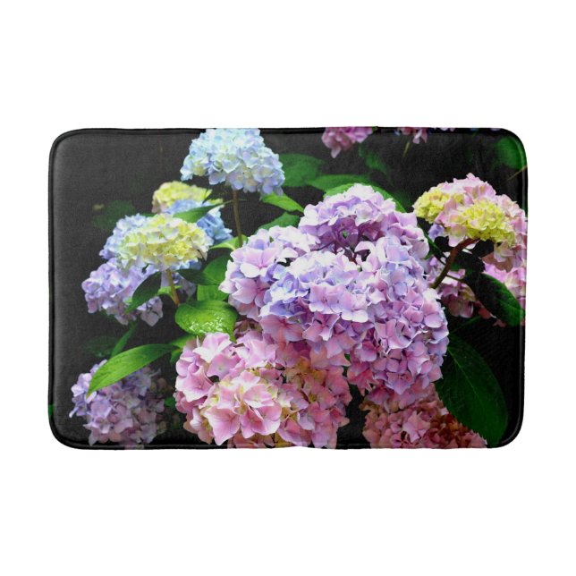 Hydrangea garden, pink, blue, purple floral bath mat (Front)
