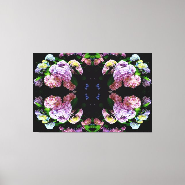 Hydrangea garden, pink, blue, purple floral canvas print (Front)