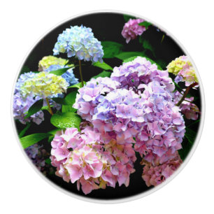 Hydrangea garden, pink, blue, purple floral ceramic knob