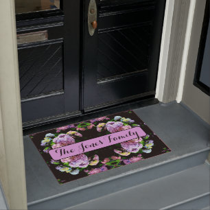 Hydrangea garden, pink, blue, purple floral  doormat