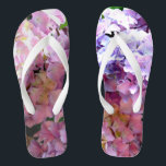 Hydrangea garden, pink, blue, purple floral flip flops<br><div class="desc">Romantic classic old fashion colourful hydrangeas. Beautiful photograph - blues purples pinks and greens. Photograph from my garden.</div>