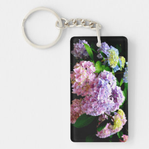Hydrangea garden, pink, blue, purple floral key ring