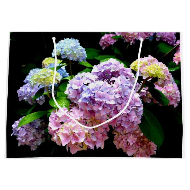 Hydrangea garden, pink, blue, purple floral large gift bag (Front)