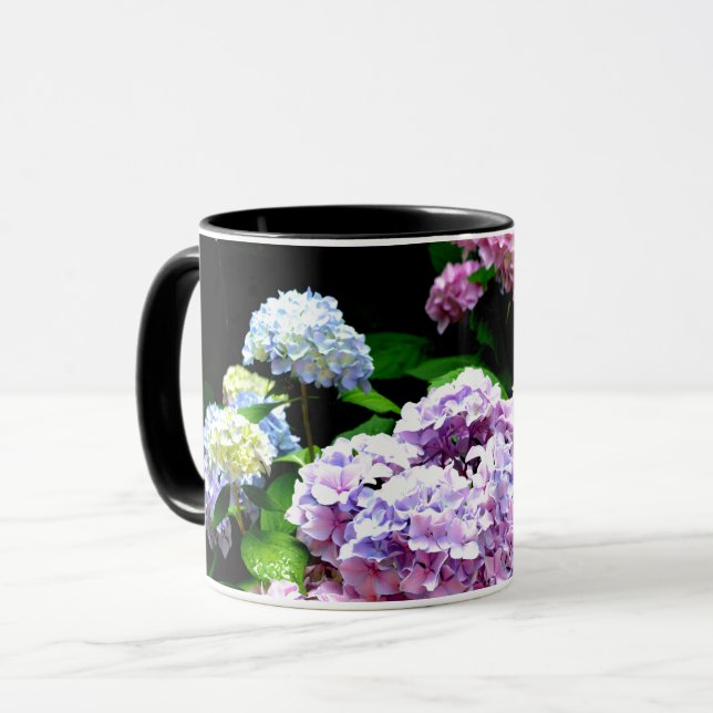 Hydrangea garden, pink, blue, purple floral mug (Front Left)