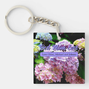 Hydrangea garden pink blue purple floral mum gift key ring