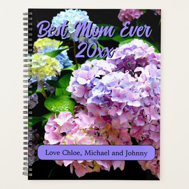 Hydrangea garden pink blue purple floral mum gift planner (Front)