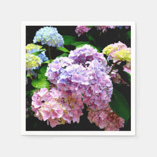 Hydrangea garden, pink, blue, purple floral napkin