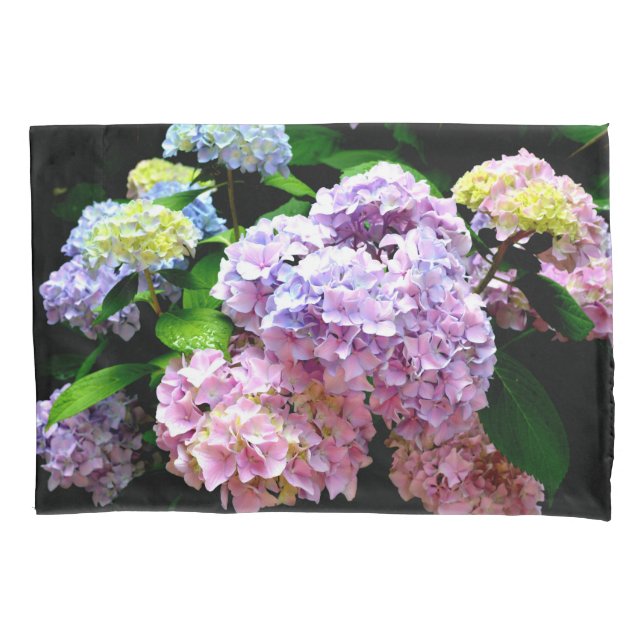 Hydrangea garden, pink, blue, purple floral pillowcase (Front)