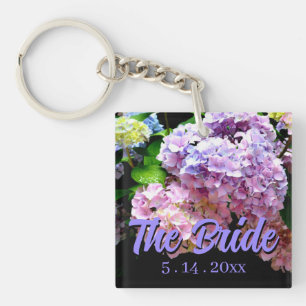 Hydrangea garden pink blue purple floral the Bride Key Ring