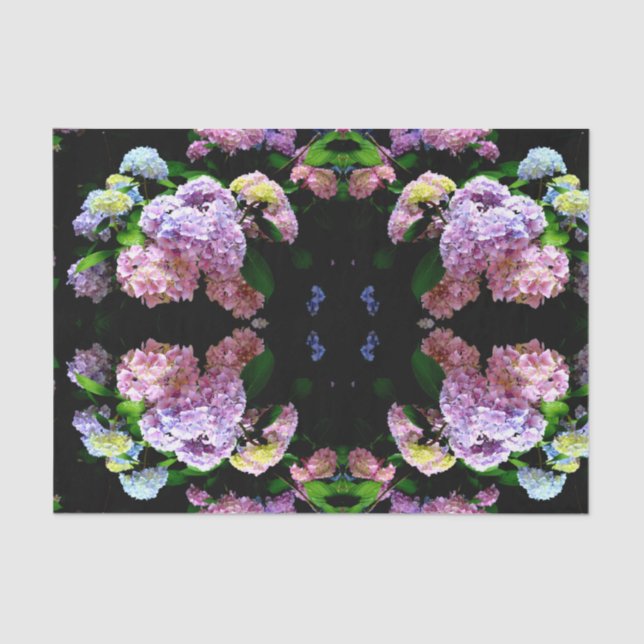 Hydrangea garden, pink, blue, purple floral tissue paper (Front)
