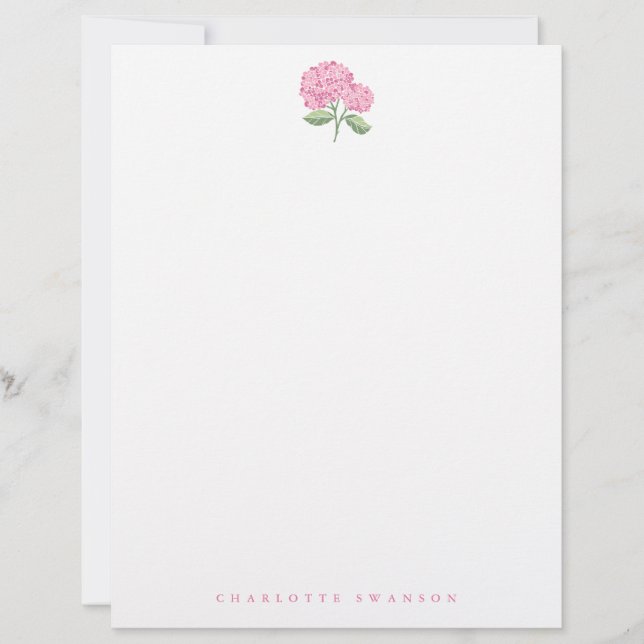 Hydrangea Garden Pink Custom Letterhead (Front)