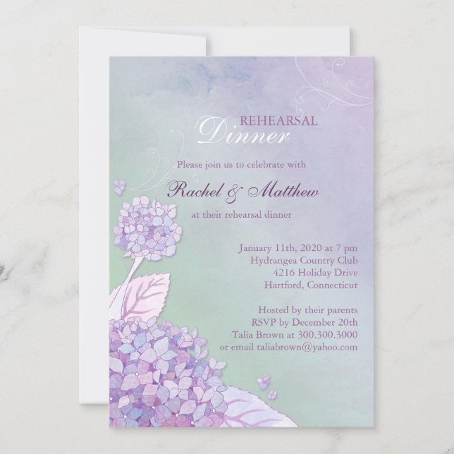 Hydrangea Garden Wedding Rehearsal Dinner Invitation (Front)