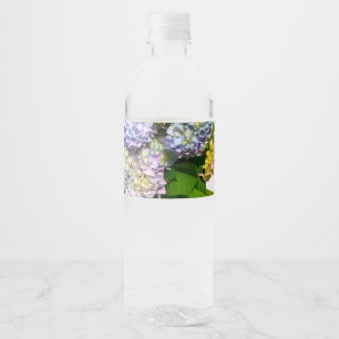 Hydrangea gardens, pink, blue, purple floral water bottle label