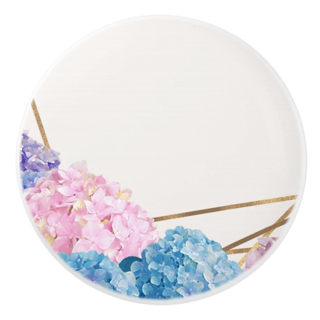 Hydrangea & Gold Elegant Floral Chic Spring Custom Ceramic Knob (Front)