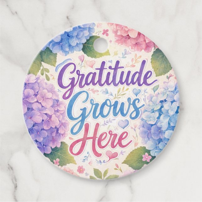 Hydrangea : Gratitude Grows Here Favour Tags (Front)