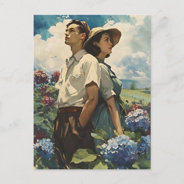 Hydrangea Harmony: Vintage Love Postcard (Front)