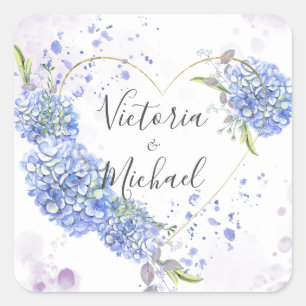 Hydrangea Heart Personalised Names Wedding  Square Sticker