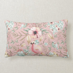 Hydrangea Hearts, Birdies Dusty Pink Lumbar Pillow