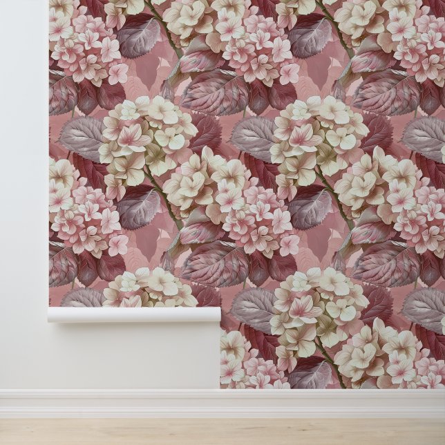 Hydrangea hortensia pink cream blossom petals wallpaper (Application)