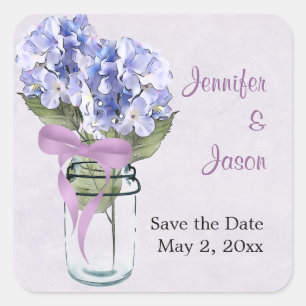 Hydrangea in a Mason Jar - Save the Date Sticker