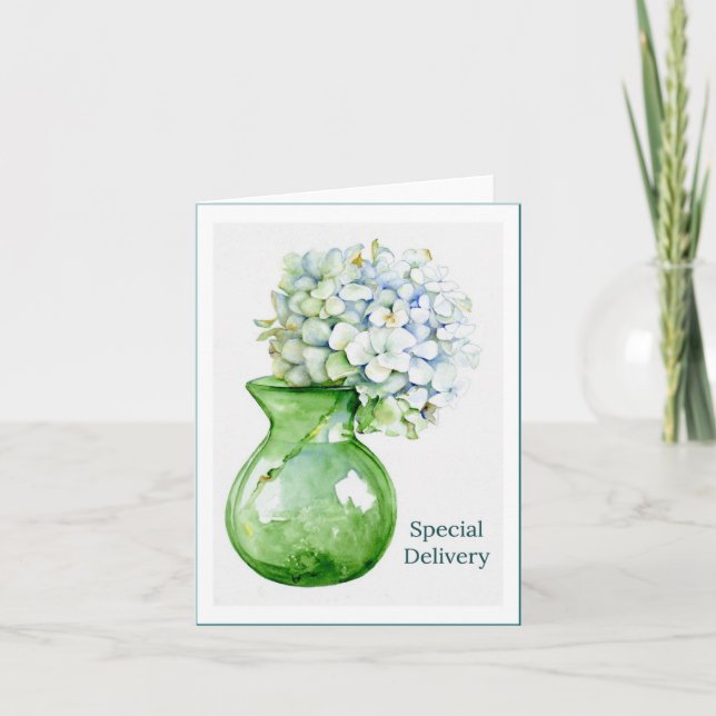 Hydrangea in Green Vase Note Card (Front)
