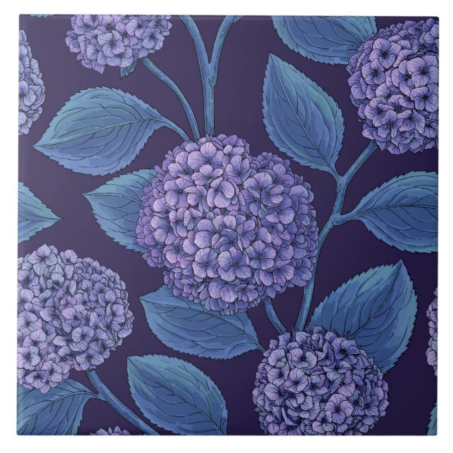 Hydrangea in violet and blue tile (Front)
