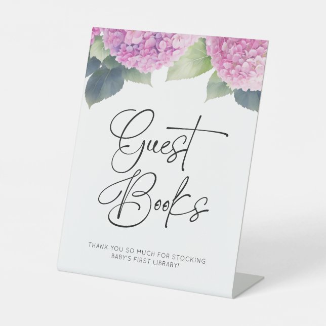 Hydrangea Its a Girl Guest Books Baby Shower Pedestal Sign (Front)