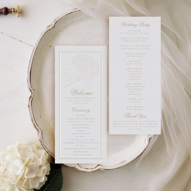 Hydrangea Ivory Elegant Formal Wedding Program (hydrangeas wedding program formal traditional elegant modern classic double frame ivory gold)