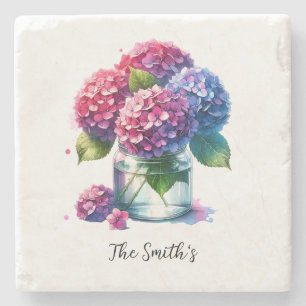 Hydrangea Jar Vase Watercolor Throw Pillow Stone Coaster
