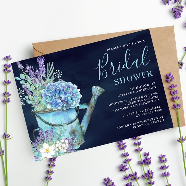 Hydrangea Lavender Floral Navy Blue Bridal Shower Invitation (Creator Uploaded)