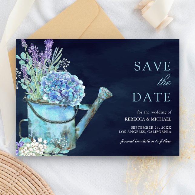 Hydrangea Lavender Floral Navy Blue Wedding Save The Date (Creator Uploaded)