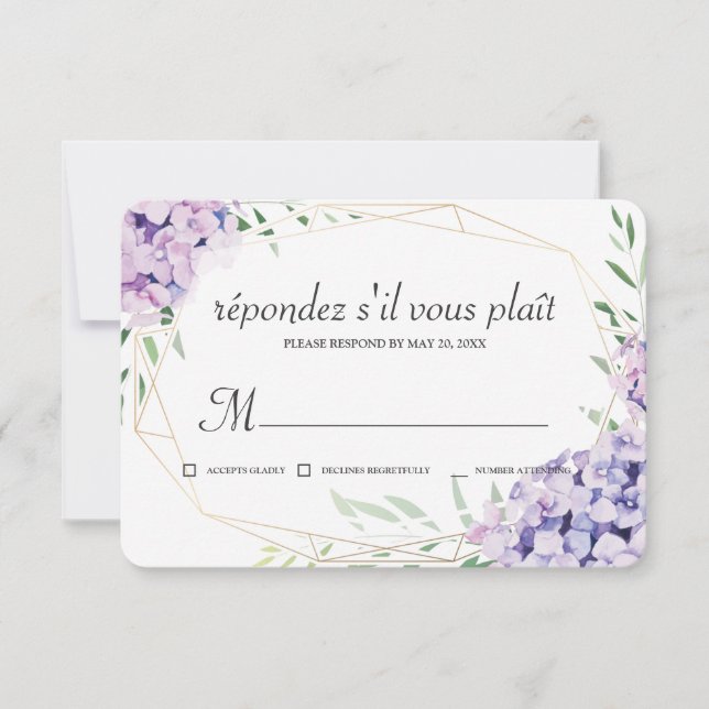 Hydrangea Lilac Floral Geometric Memorial RSVP Card (Front)