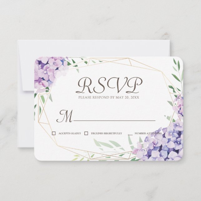 Hydrangea Lilac Floral Geometric Memorial RSVP Card (Front)