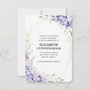Hydrangea Lilac Floral Geometric Memorial Thank You Card