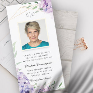 Hydrangea Lilac Floral Geometric Memorial Thank You Card