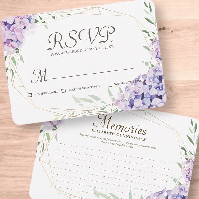 Hydrangea Lilac Floral Geometric Memories Memorial RSVP Card (Creator Uploaded)
