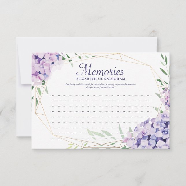 Hydrangea Lilac Floral Geometric Photo Memorial RSVP Card (Front)