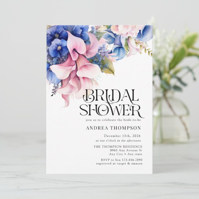 Hydrangea | Lilies Floral | Bridal Shower Invitation (Standing Front)