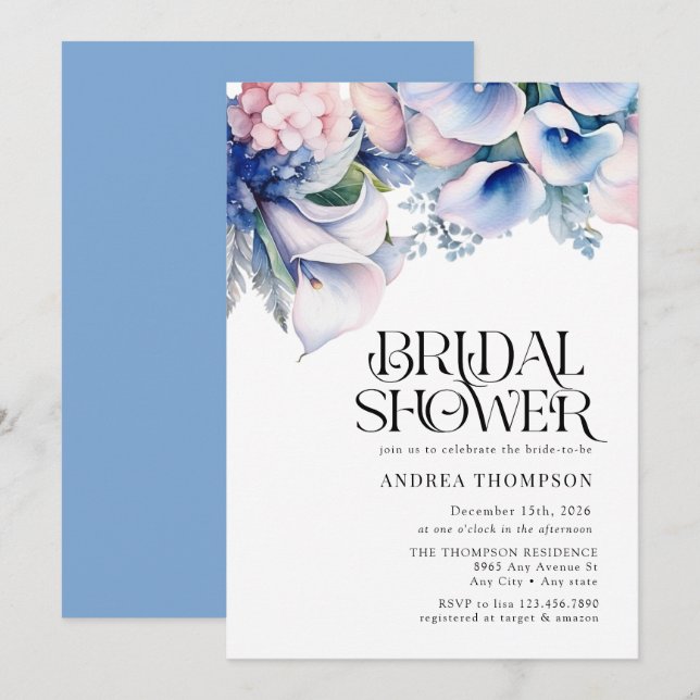 Hydrangea | Lilies Floral | Bridal Shower Invitation (Front/Back)