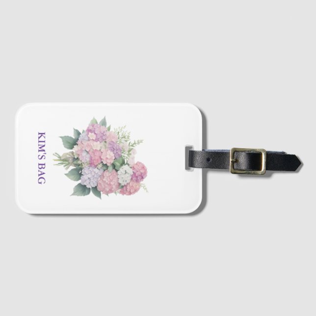 Hydrangea Luggage Tag, personalised Luggage Tag (Front Horizontal)