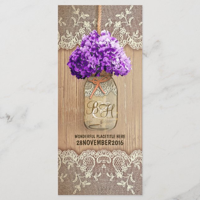 hydrangea mason jar rustic wedding programs purple programme (Front)
