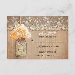 hydrangea mason jar rustic wedding RSVP cards