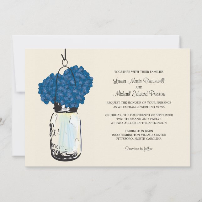 Hydrangea & Mason Jar Wedding Invitations (Front)