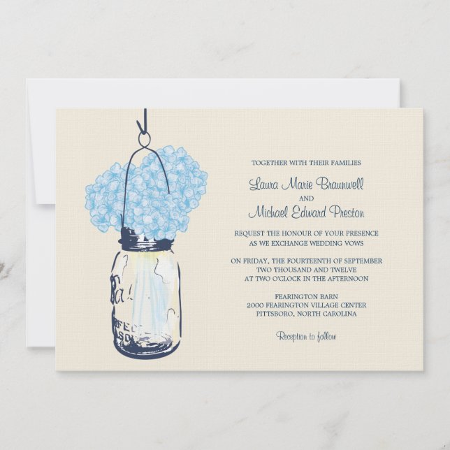 Hydrangea & Mason Jar Wedding Invitations (Front)