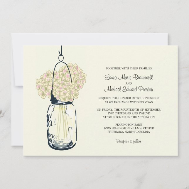 Hydrangea & Mason Jar Wedding Invitations (Front)
