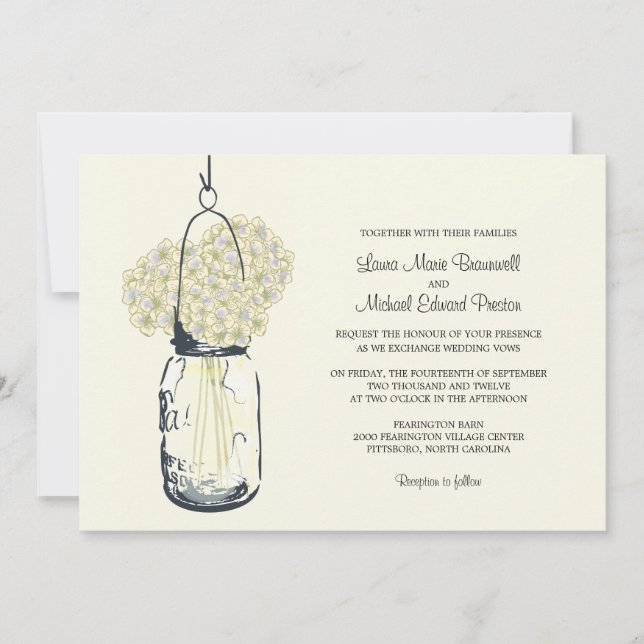 Hydrangea & Mason Jar Wedding Invitations (Front)