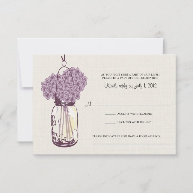 Hydrangea & Mason Jar Wedding RSVP (Front)